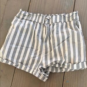 Forever 21 White and Black Striped High-Waist Paperbag Shorts